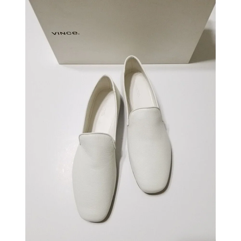 NIB Vince Bray White Leather Flat Loafer Smoking Slipper Size 6.5, 8, 8.5 $295